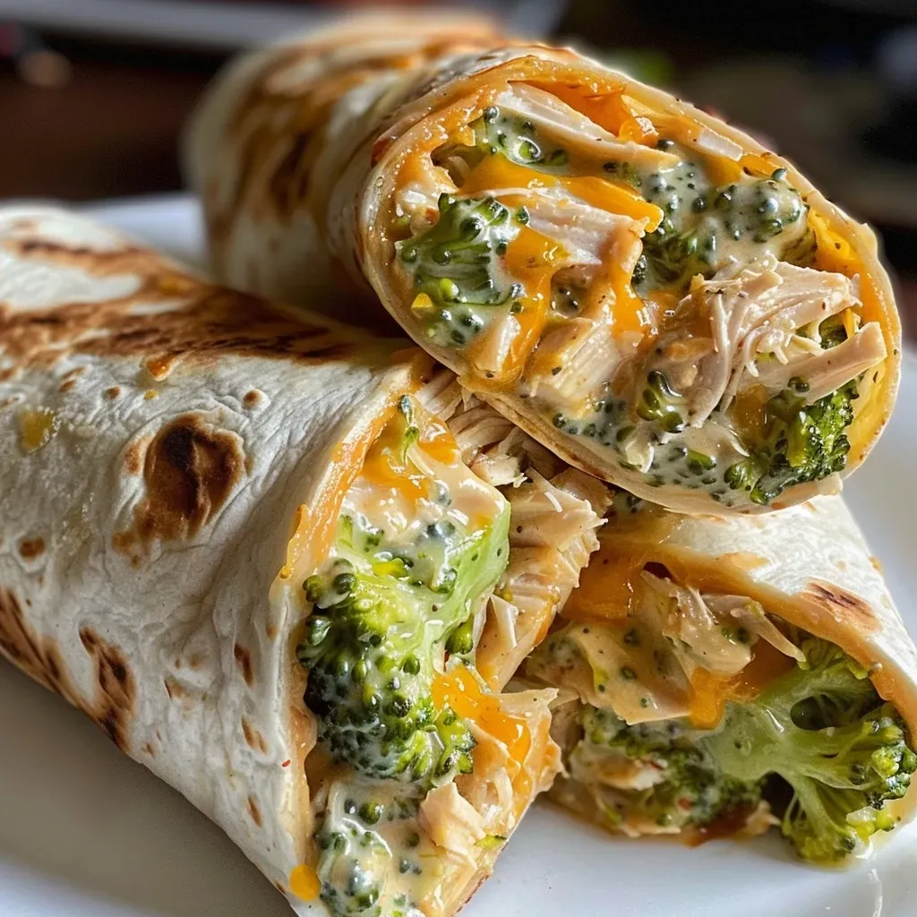 Vista lateral de burritos jugosos de pollo y brócoli.