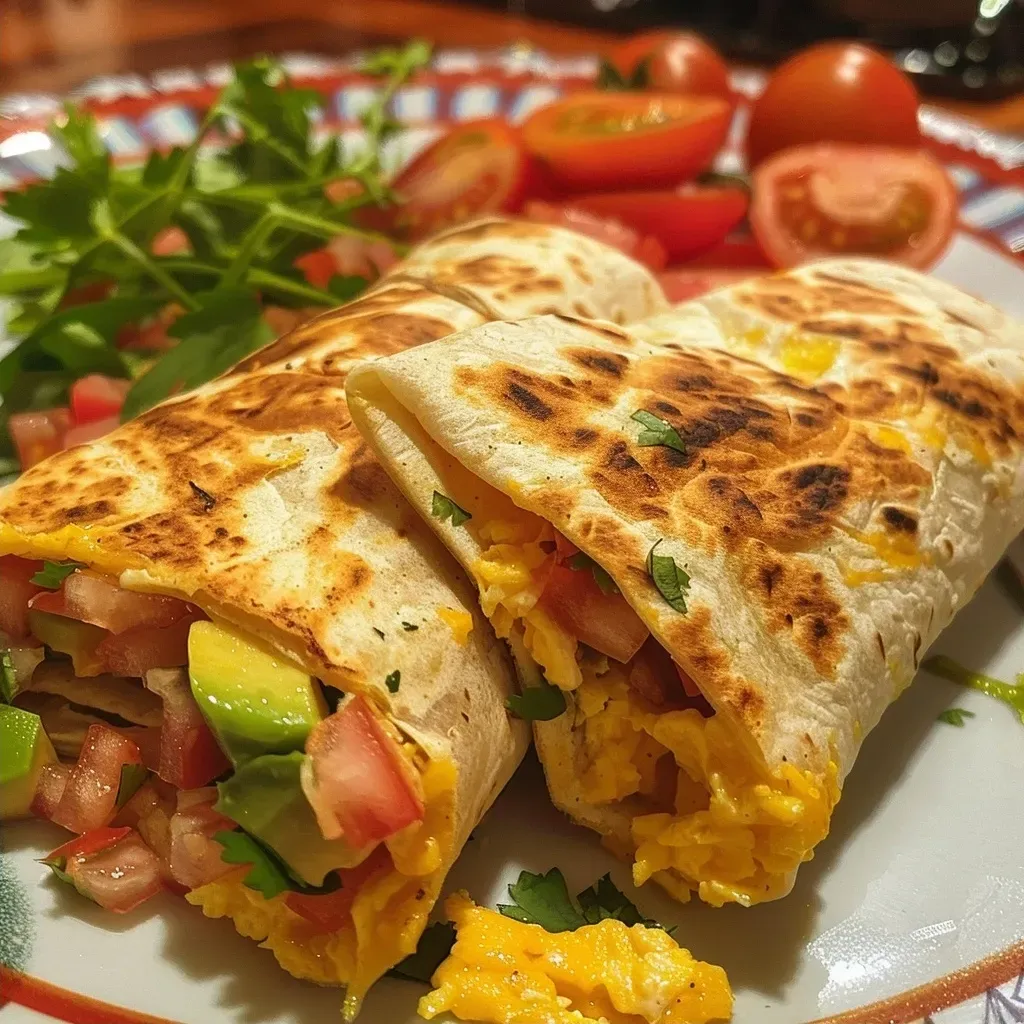 Primer plano de burritos integrales rellenos de atún y vegetales.