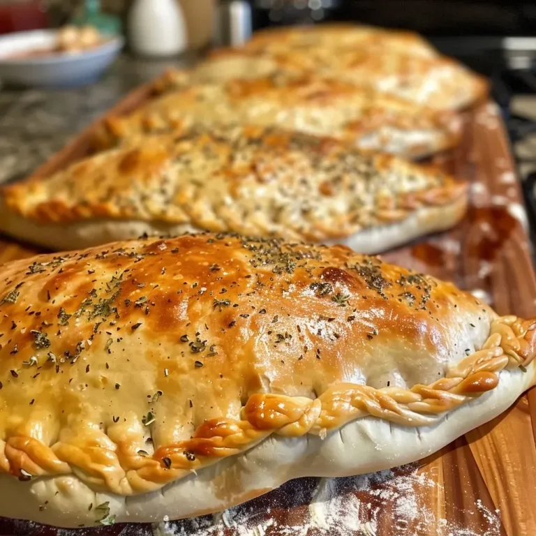 Calzones caseros recién horneados, visibles desde un lado.