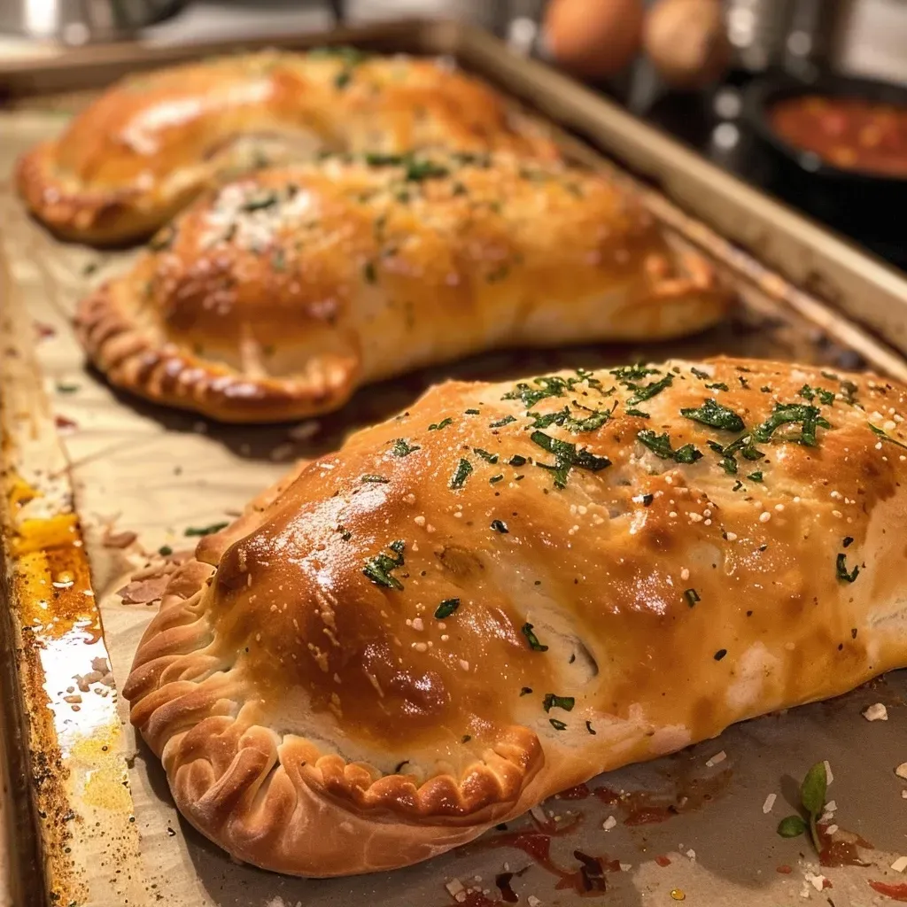 Primer plano de calzones jugosos con ingredientes visibles.