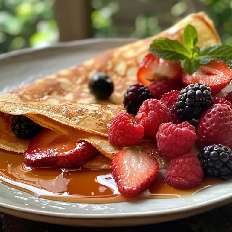 Crepes saludables rellenas de frutos rojos en un plato.