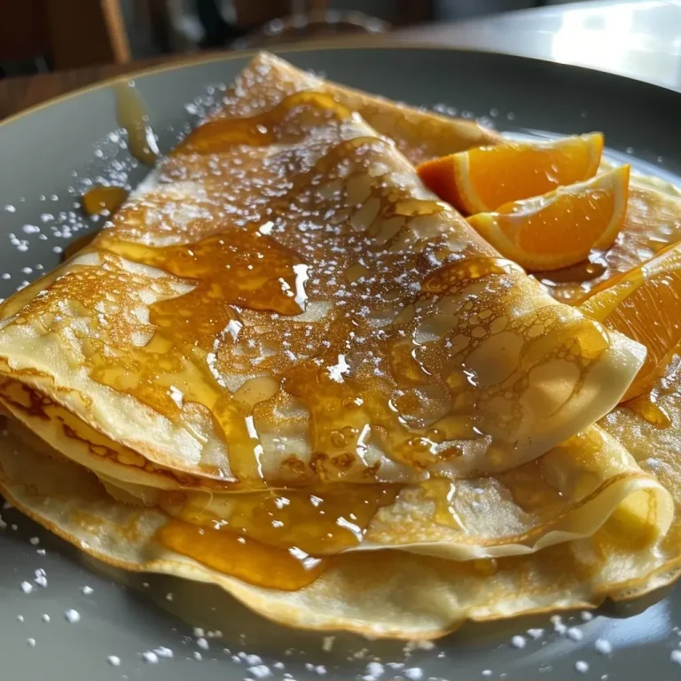 Crêpes Suzette servidas con salsa de naranja.