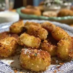 Croquetas de boletus doradas y crujientes en primer plano.