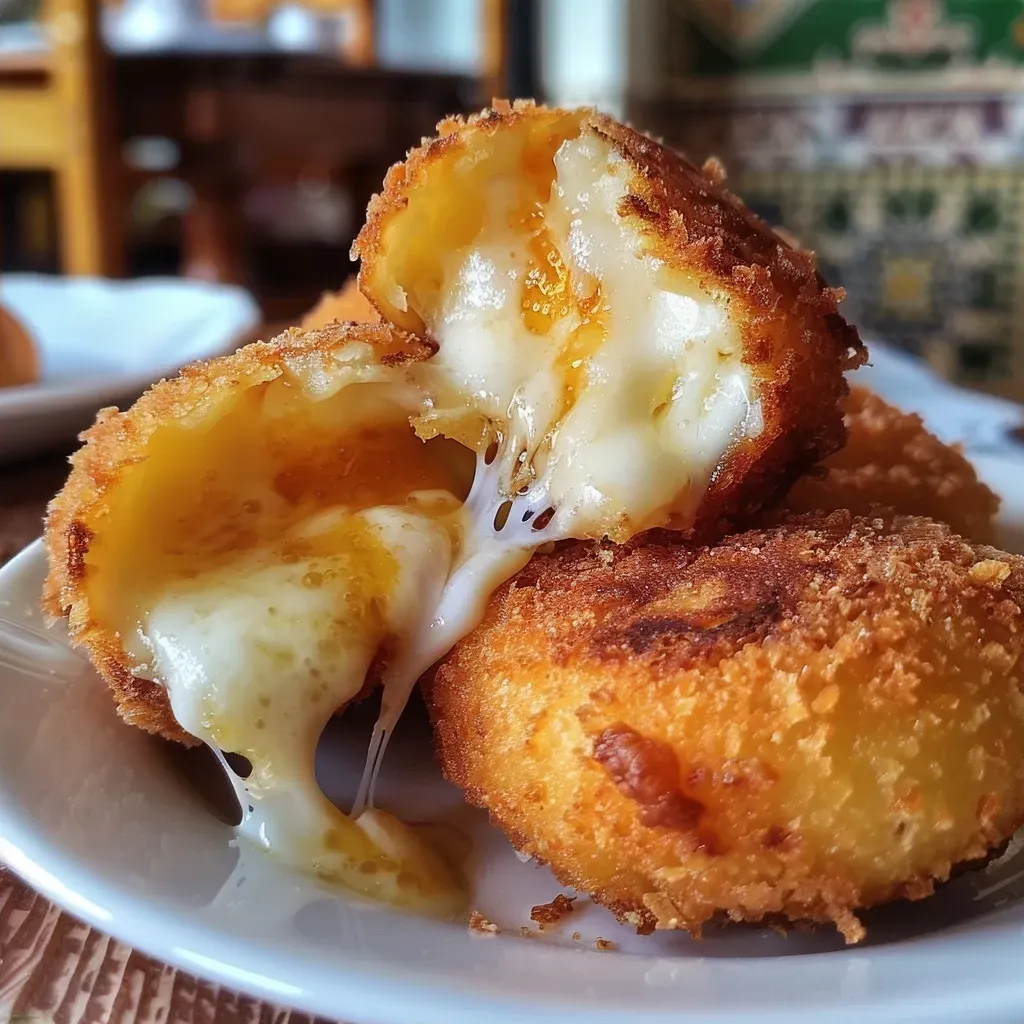 Croquetas de calabaza y queso en un plato, recién hechas.