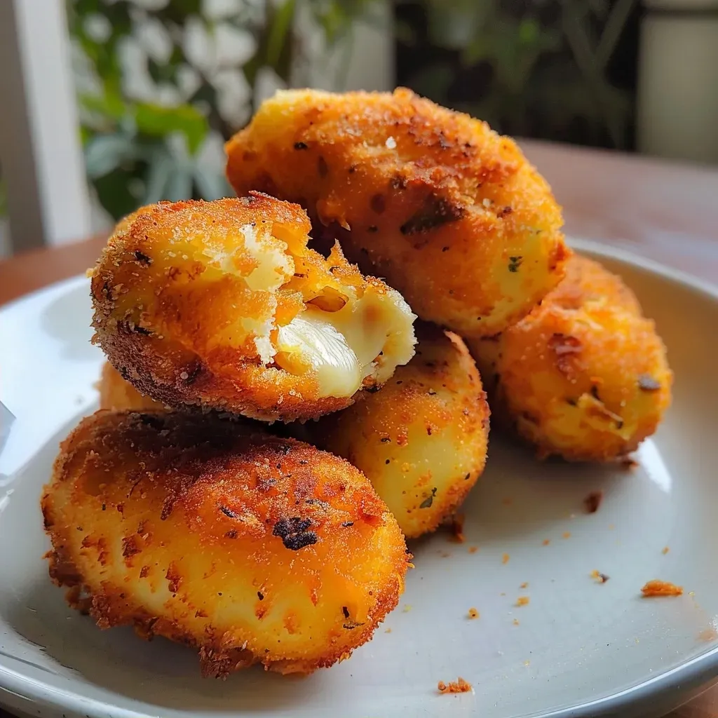 Primer plano de croquetas de calabaza recién fritas.