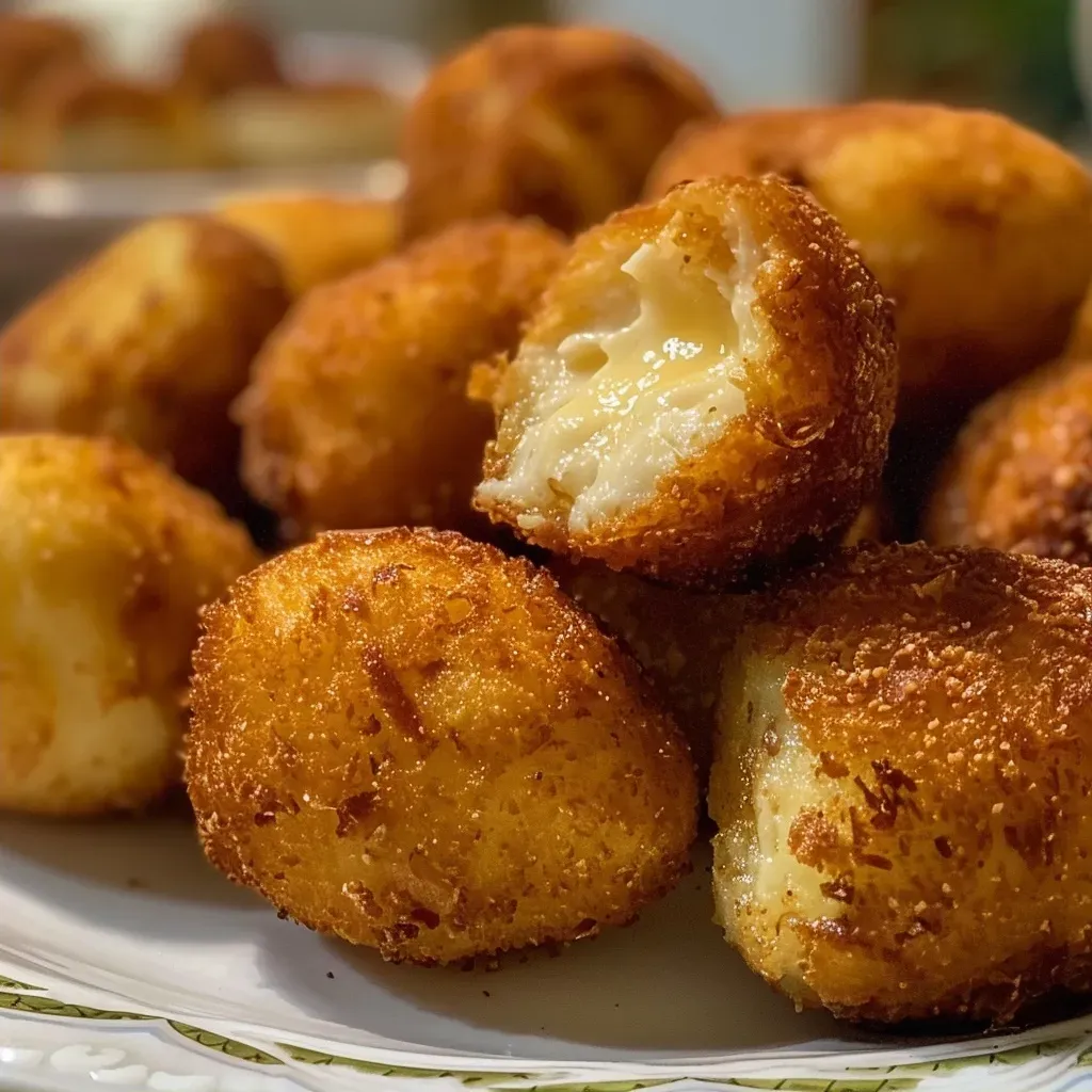 Primer plano de croquetas de setas recién fritas.