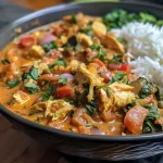 Curry de pavo jugoso servido en un plato.