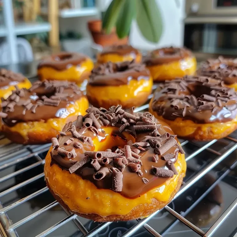 Donuts de calabaza saludables, con cobertura de chocolate negro.