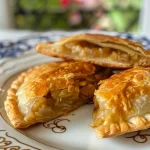 Empanada de castañas dorada y jugosa en primer plano.