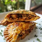 Empanadas veganas doradas y jugosas en un plato.