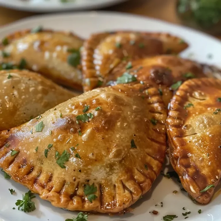 Empanadillas vegetarianas doradas y jugosas en primer plano.