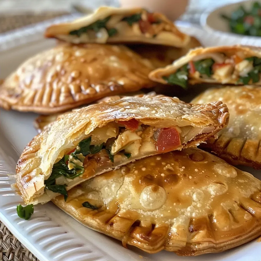 Vista lateral de empanadillas vegetarianas con relleno de espinacas.