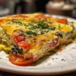 Frittata alta en proteínas con espinacas, tomates y pimientos.
