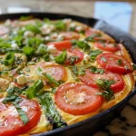 Frittata de primavera con hierbas frescas y verduras.