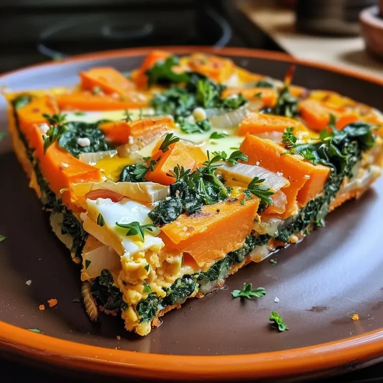 Frittata de Verduras Otoñales: Sabor y Color en Cada Bocado Frittata de verduras de otoño con batata y col rizada.