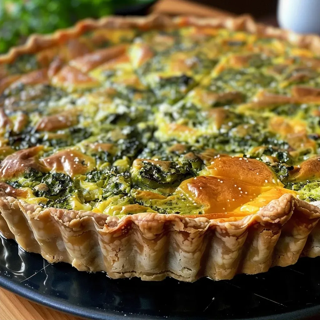 Porción de quiche de col rizada con textura jugosa y dorada.