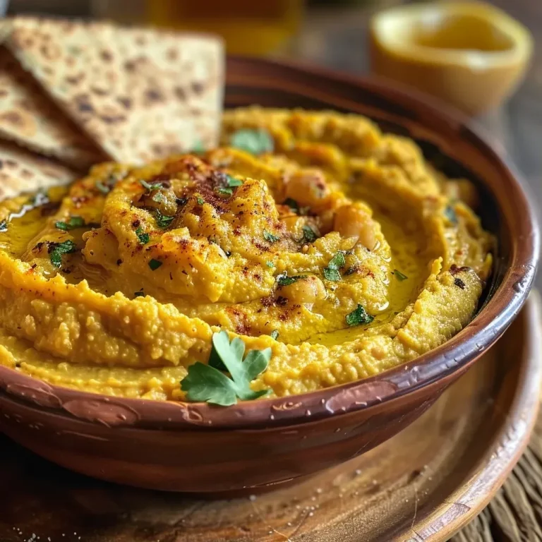Descubre el Hummus de Calabaza: Saludable, Delicioso y Fácil de Preparar Hummus de calabaza en un cuenco con un fondo atractivo.