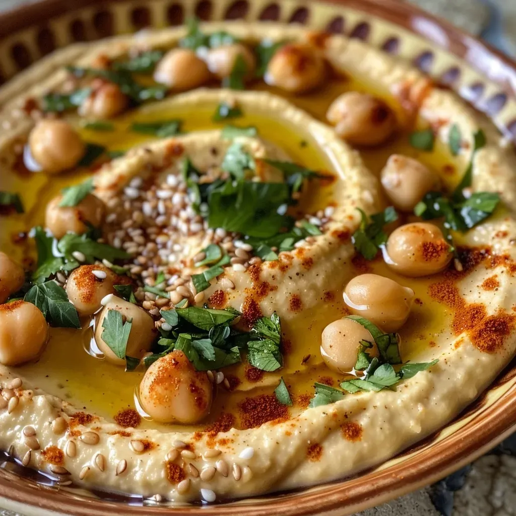 Tazón de hummus de calabaza con ingredientes visibles.