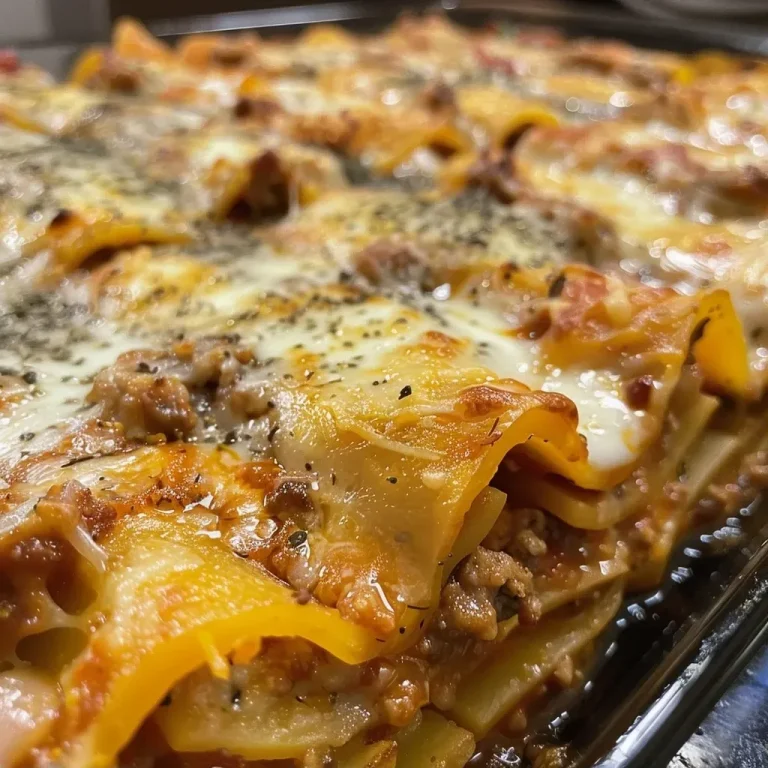 Lasaña de batata dulce con capas de ingredientes frescos.