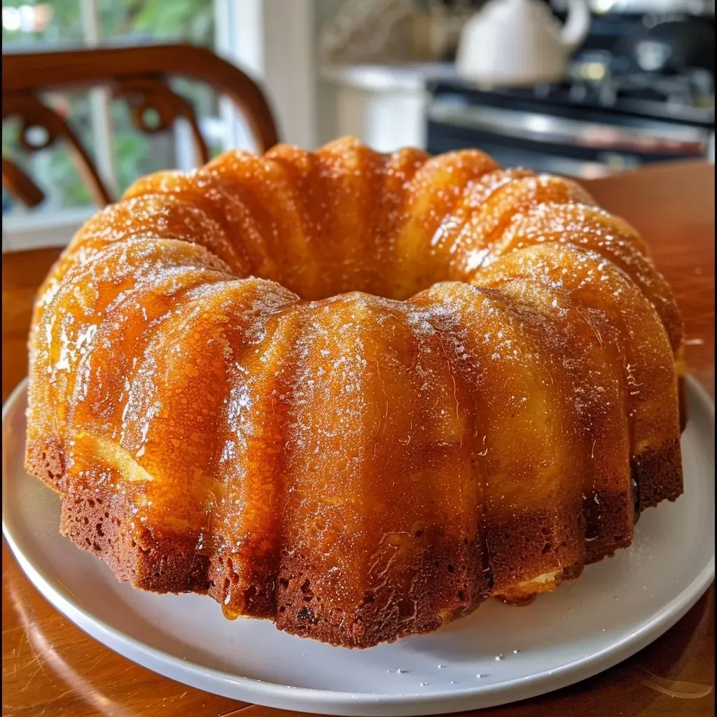 Detalle de un pastel Bundt de limón, esponjoso y delicioso.