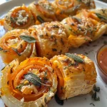Mini rollos de butternut con salvia en primer plano.