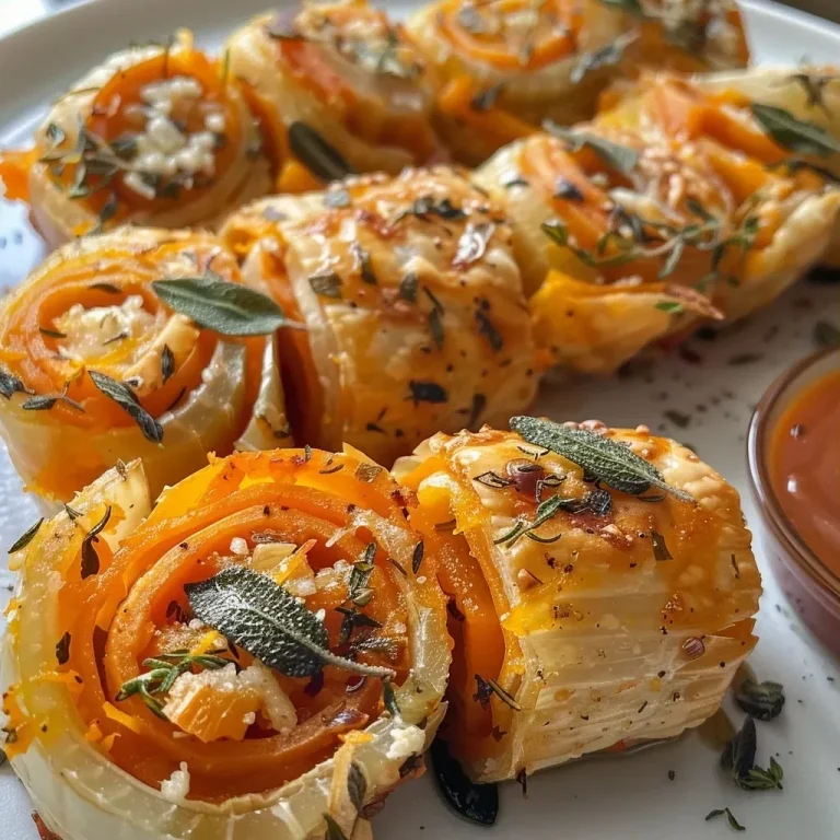 Mini rollos de butternut con salvia en primer plano.