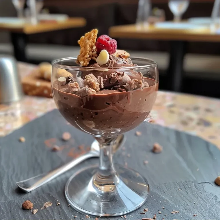 Delicias de Chocolate: Mousse con Vino Tinto y Especias Festivas Mousse de chocolate con vino tinto en un elegante vaso.