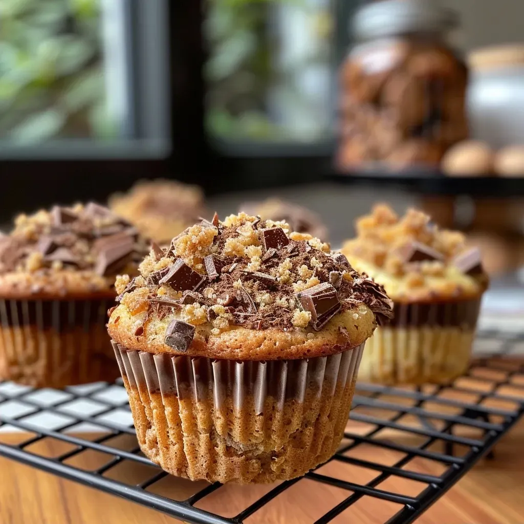 Muffin jugoso con chocolate, visto desde un lateral.