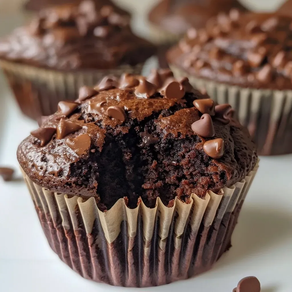 Detalle de muffins veganos de chocolate, húmedos y apetitosos.