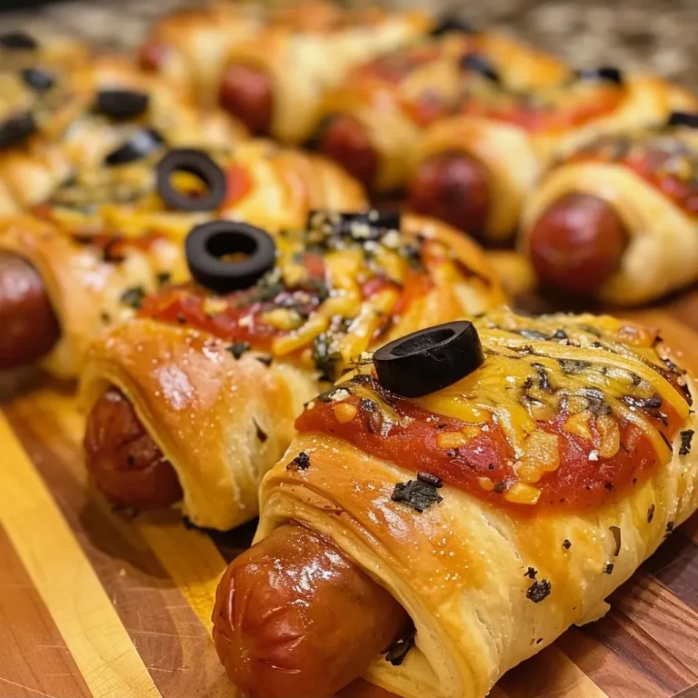 Mummy Dogs de salchicha de pollo con masa dorada.