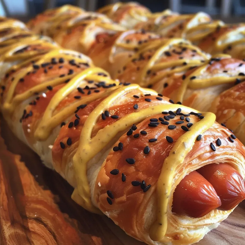 Primer plano de Mummy Hot Dogs listos para servir.