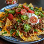 Nachos proteicos con carne molida y queso.