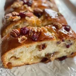 Pan de arándano y nuez en primer plano, mostrando su textura esponjosa.