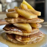 Pancakes de manzana y canela apilados en un plato.