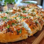 Pleténka de masa hojaldrada con relleno de leche condensada en primer plano.