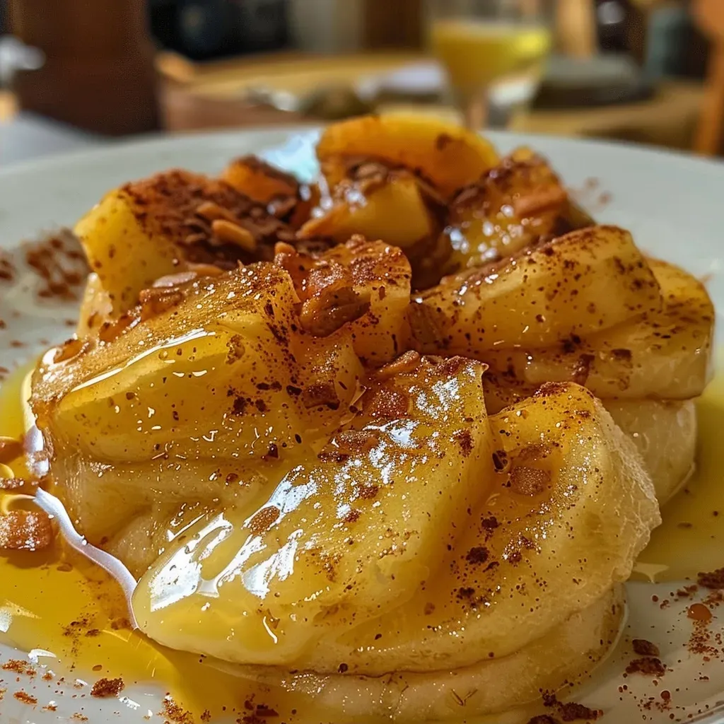Primer plano de un postre de manzana con una textura jugosa.