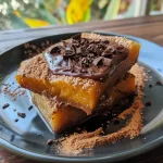 Postre de calabaza y chocolate con textura jugosa.