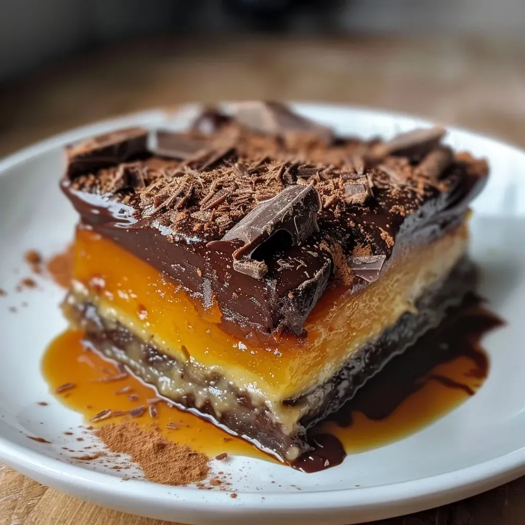 Close up de un delicioso postre de calabaza y chocolate.
