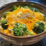 Horneado de brócoli y queso keto en un plato.