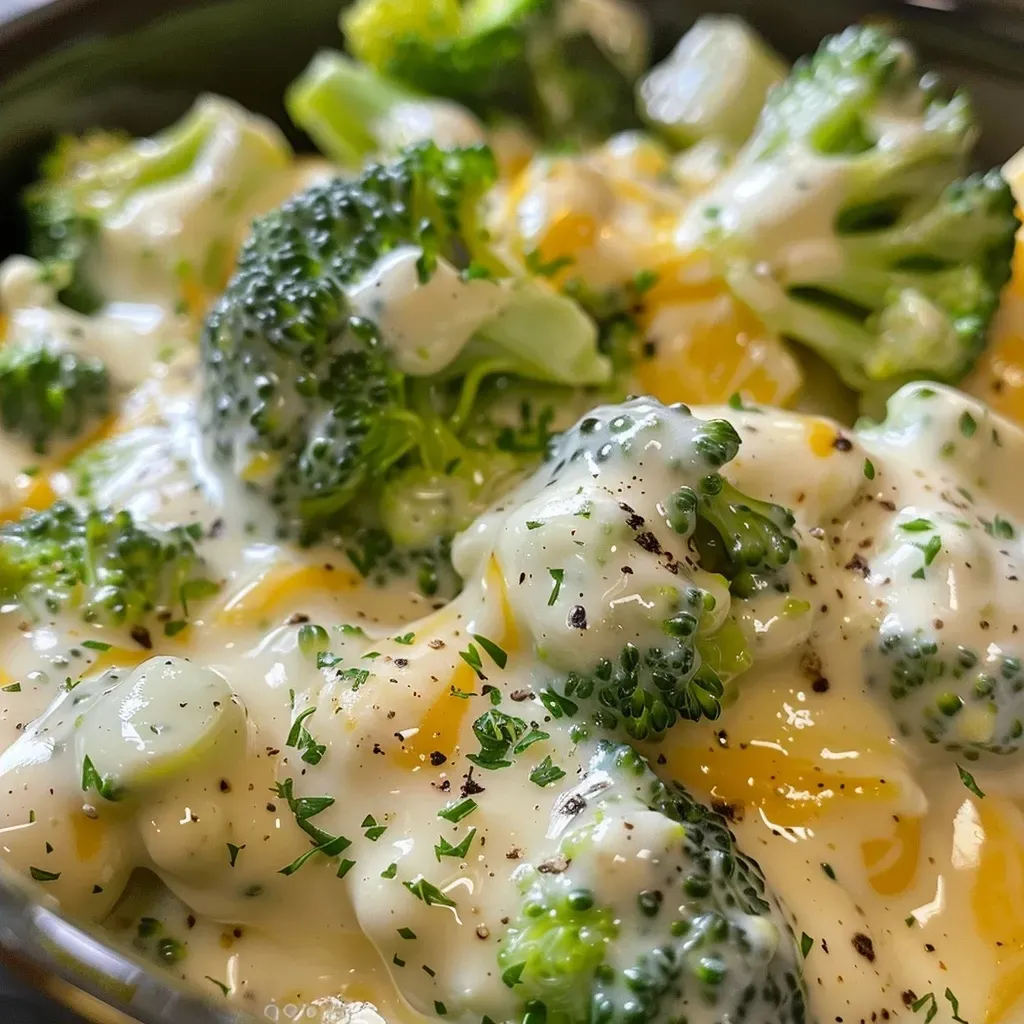 Primer plano de un delicioso gratinado de brócoli con queso.