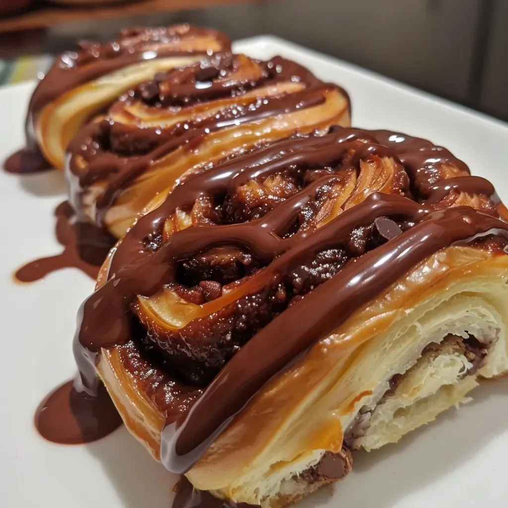 Deliciosos rollos de chocolate y canela, mostrando su textura jugosa.
