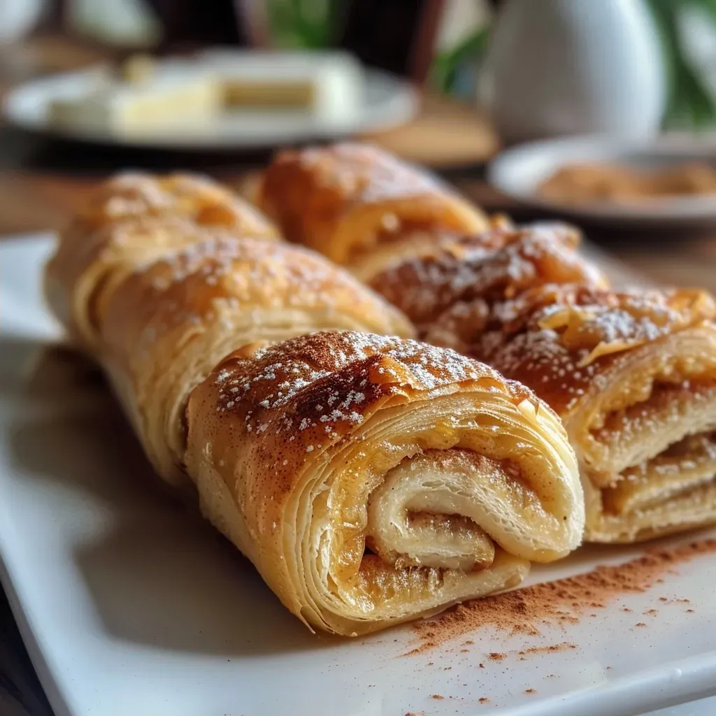 Detalle de un rollo de canela con glaseado cremoso.