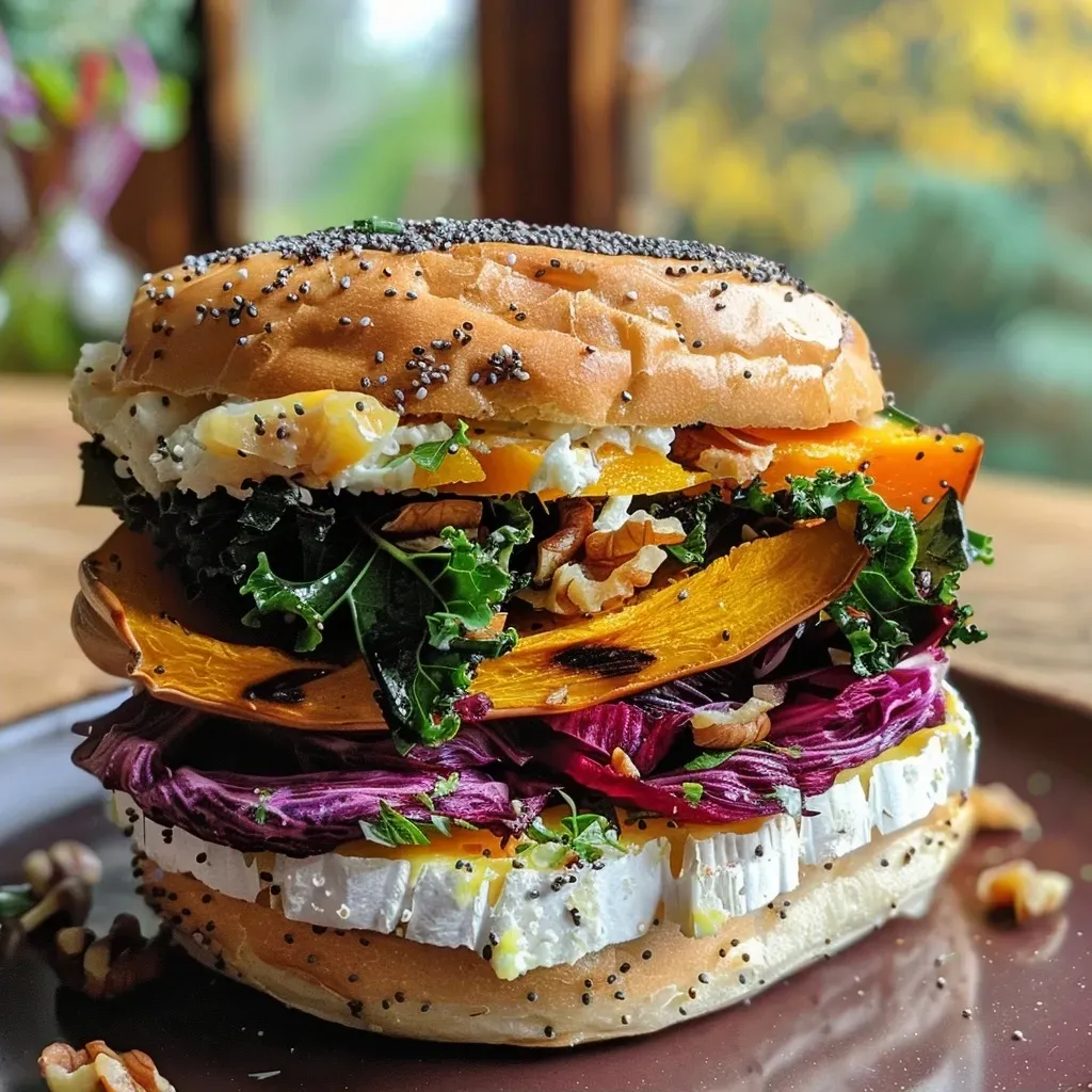 Primer plano de un sándwich otoñal delicioso.