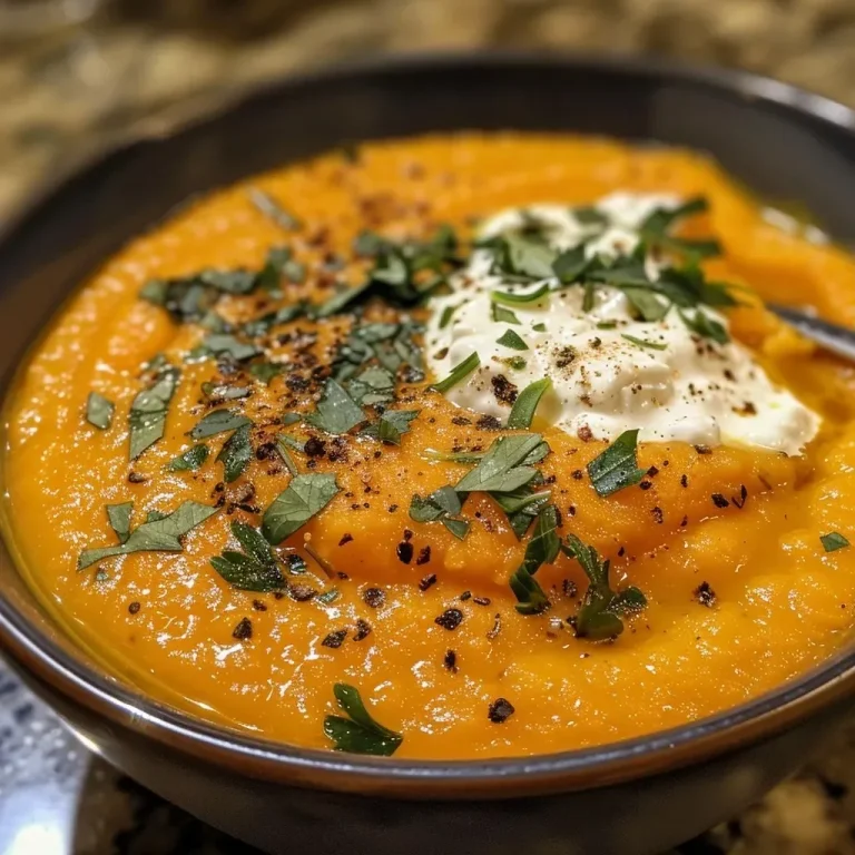 Sopa de calabaza alta en proteínas en un tazón.