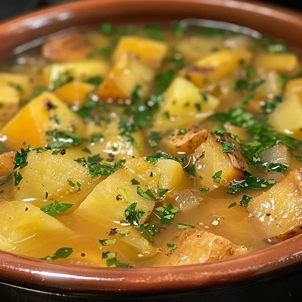 Primer plano de una deliciosa sopa cremosa de puerros y papas.