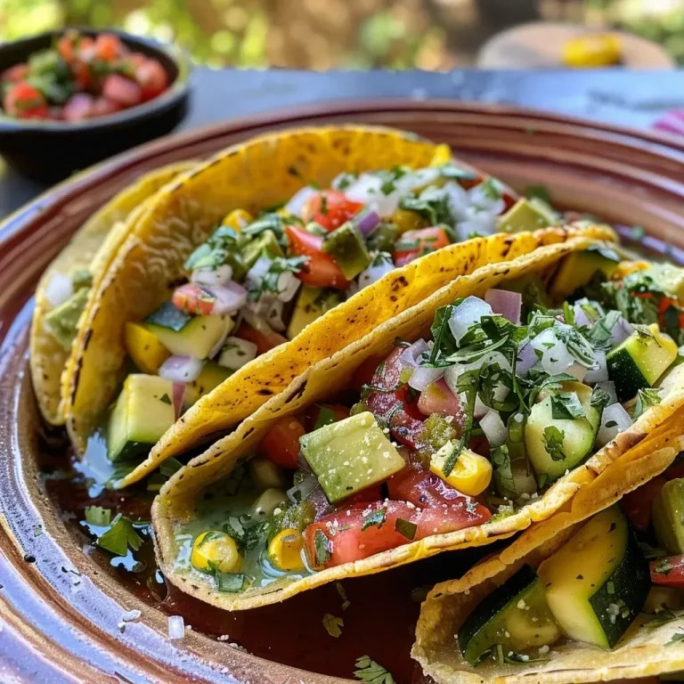 Tacos de calabacita de verano con ingredientes frescos y coloridos.