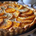 Tarte salée de patatas dulces con espinacas y gorgonzola.