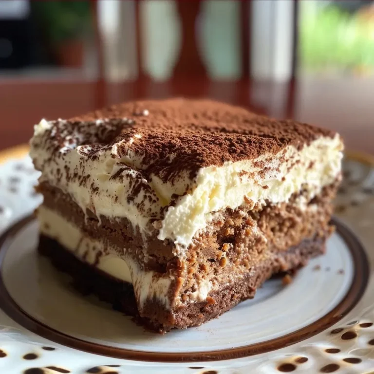 Tiramisu de chocolate y avellanas con capas visibles de crema y galletas.