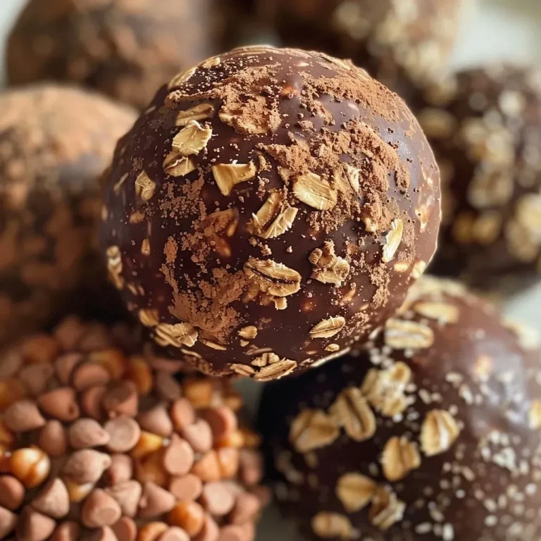 Trufas de avena, cacao y café en primer plano.