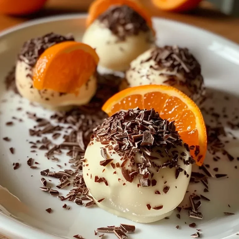 Trufas de naranja y crema en un plato blanco.